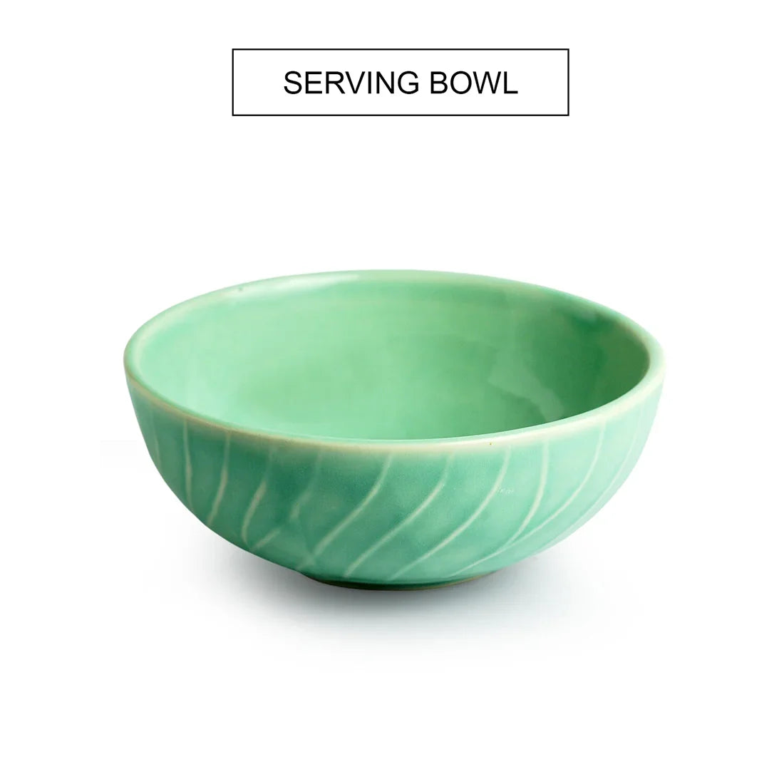 'Caribbean Green' Hand Glazed Ceramic Serving Bowl (1410 ml, Hand-Etched, Microwave Safe)