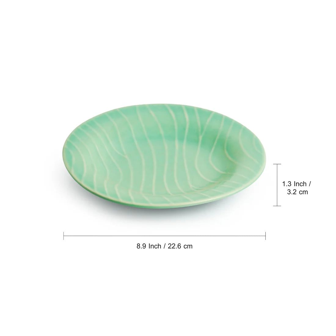 'Caribbean Green' Hand Glazed Ceramic Pasta Bowls/Plates (Set of 2, Microwave Safe, Hand-Etched)