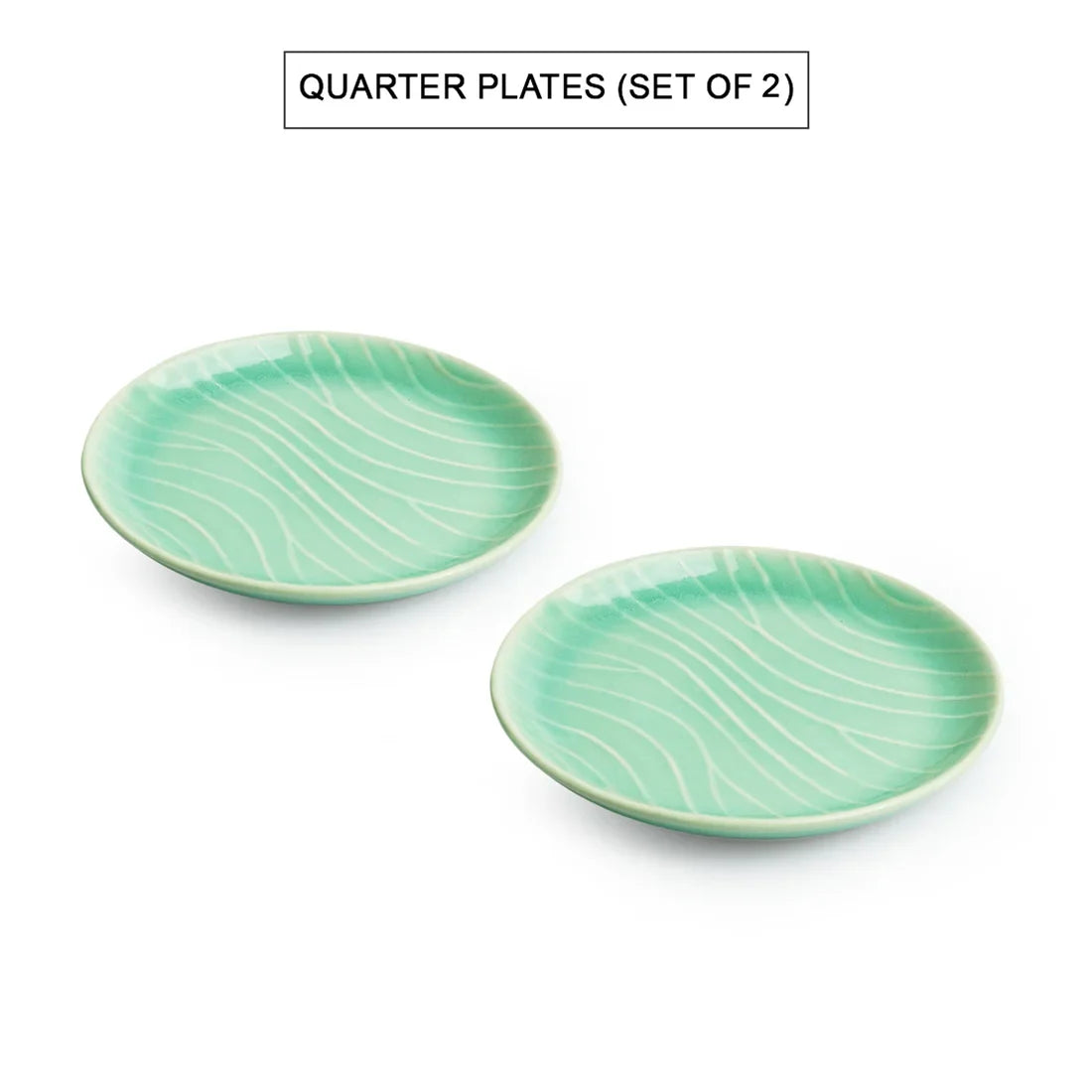 'Carribean Green' Hand Glazed Ceramic Side/Quarter Plates (Set of 2, Microwave Safe, Hand-Etched)