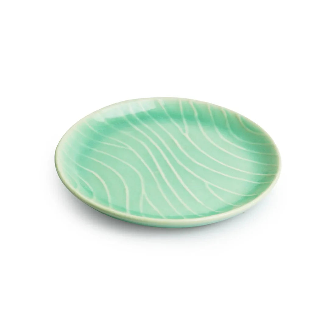 'Carribean Green' Hand Glazed Ceramic Side/Quarter Plates (Set of 2, Microwave Safe, Hand-Etched)