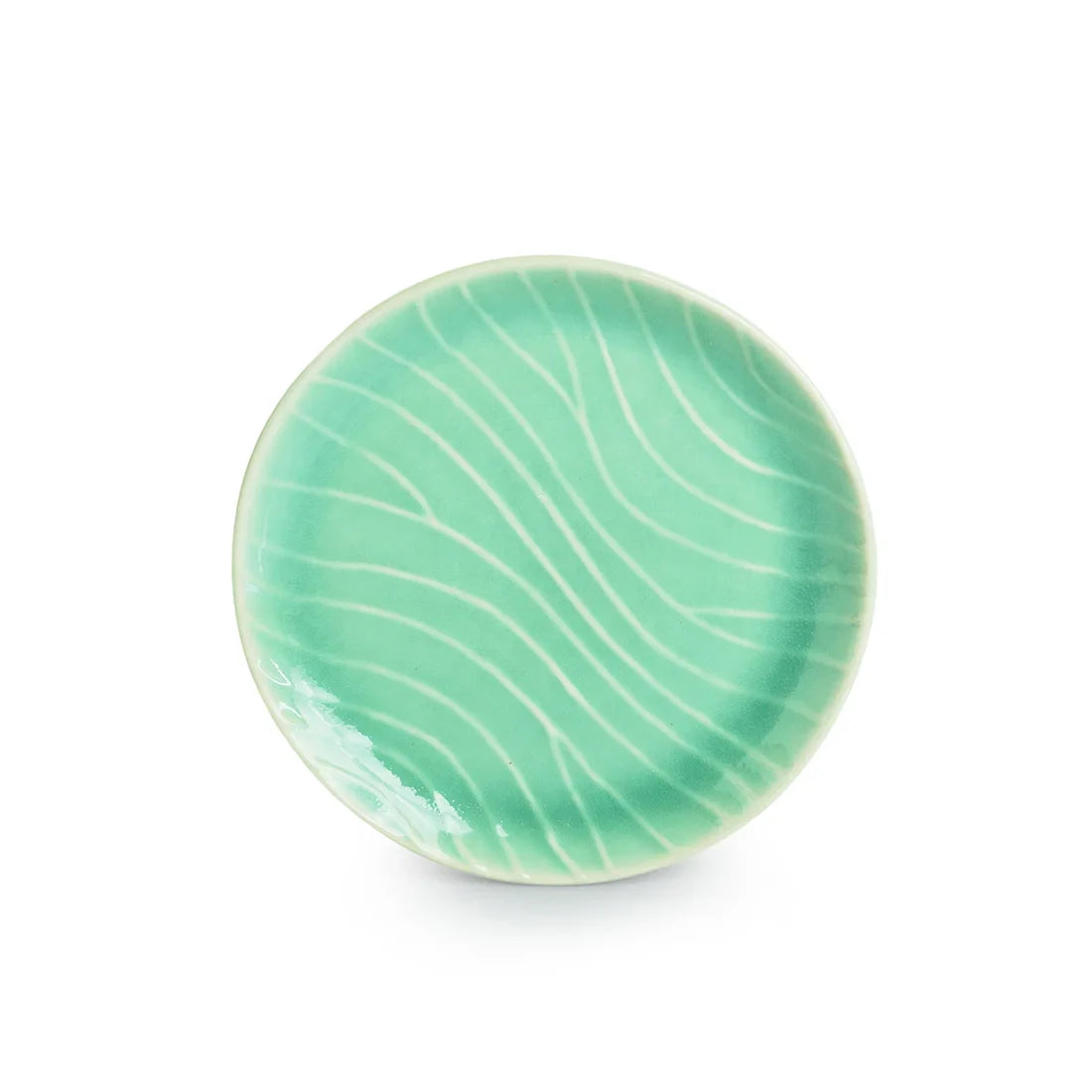 'Carribean Green' Hand Glazed Ceramic Side/Quarter Plates (Set of 4, Microwave Safe, Hand-Etched)