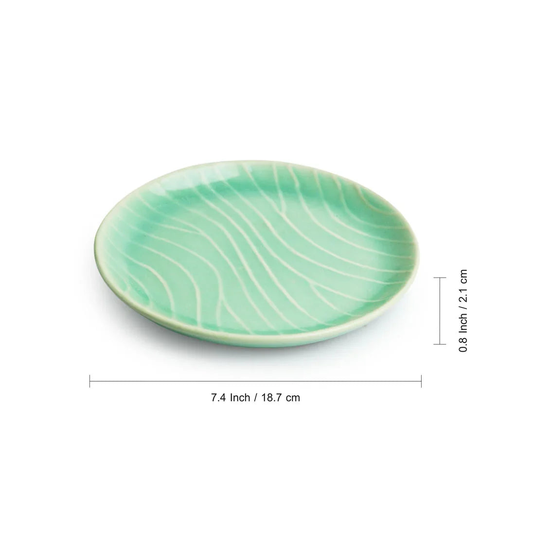 'Carribean Green' Hand Glazed Ceramic Side/Quarter Plates (Set of 4, Microwave Safe, Hand-Etched)