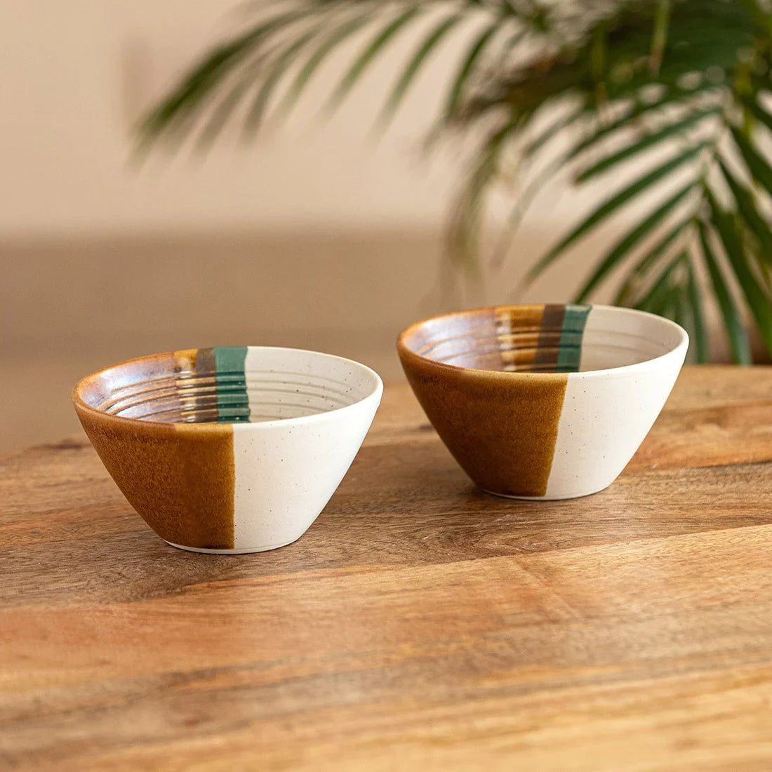 'Zen Garden' Hand Glazed Ceramic Serving Bowls (Set of 2, 300 ml, Microwave Safe)