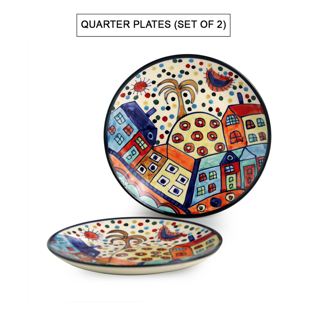 'The Hut Couple' Hand-Painted Ceramic Quarter Plates (17.8 cm, Set Of 2)