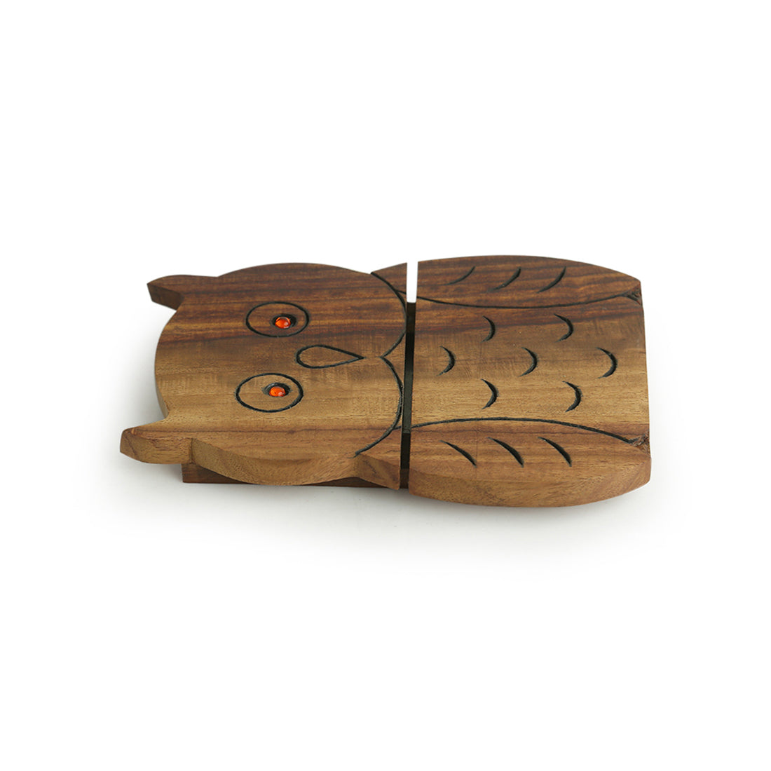 'A Happy-Go-Lucky Owl' Trivet With Hand Carved Owl Motif In Sheesham Wood