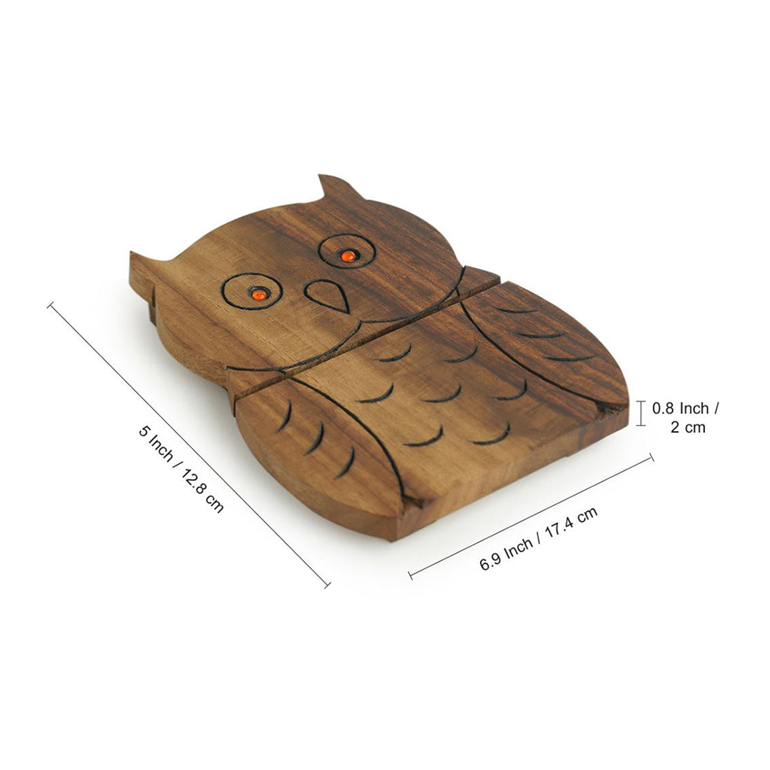 'A Happy-Go-Lucky Owl' Trivet With Hand Carved Owl Motif In Sheesham Wood