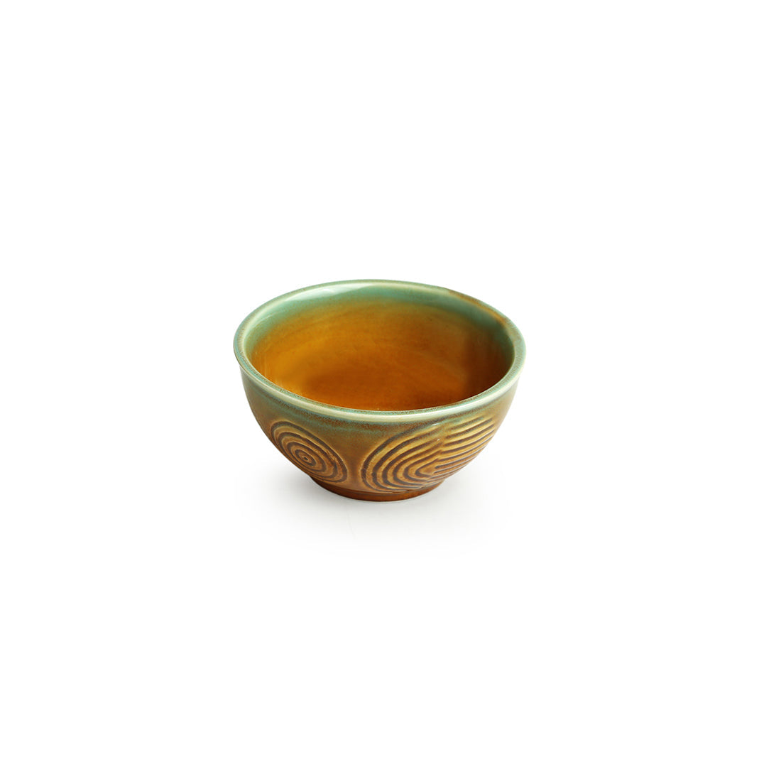 'Peacock Boulevard' Hand-Engraved Ceramic Dining Bowl Katoris (Set of 4, 200 ML, Microwave Safe)