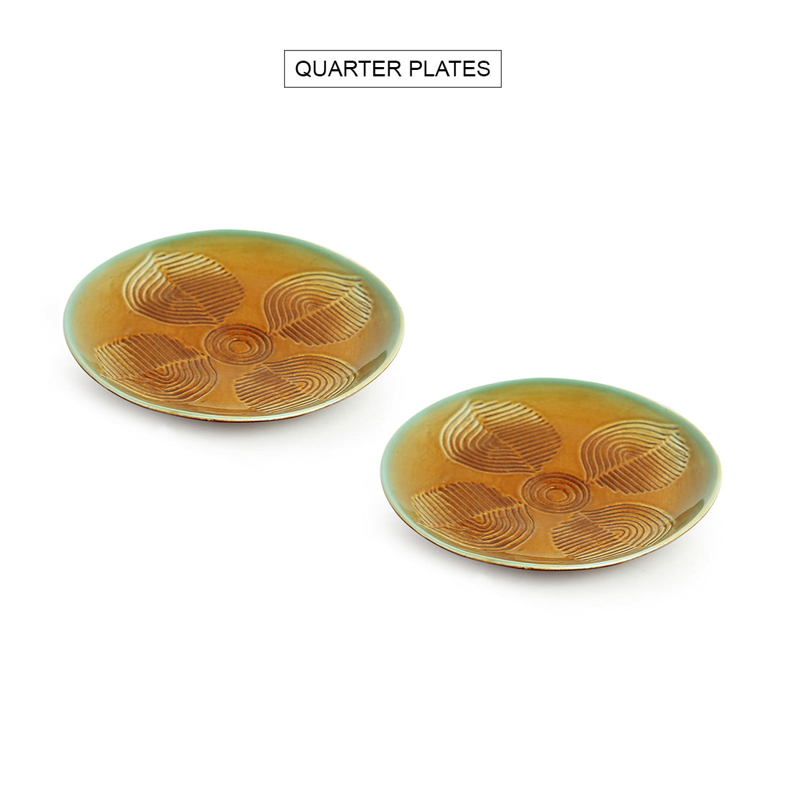 'Peacock Boulevard' Hand-Engraved Ceramic Side/Quarter Plates (Set of 2, Microwave Safe)