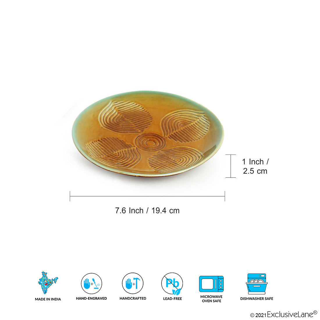 'Peacock Boulevard' Hand-Engraved Ceramic Side/Quarter Plates (Set of 2, Microwave Safe)