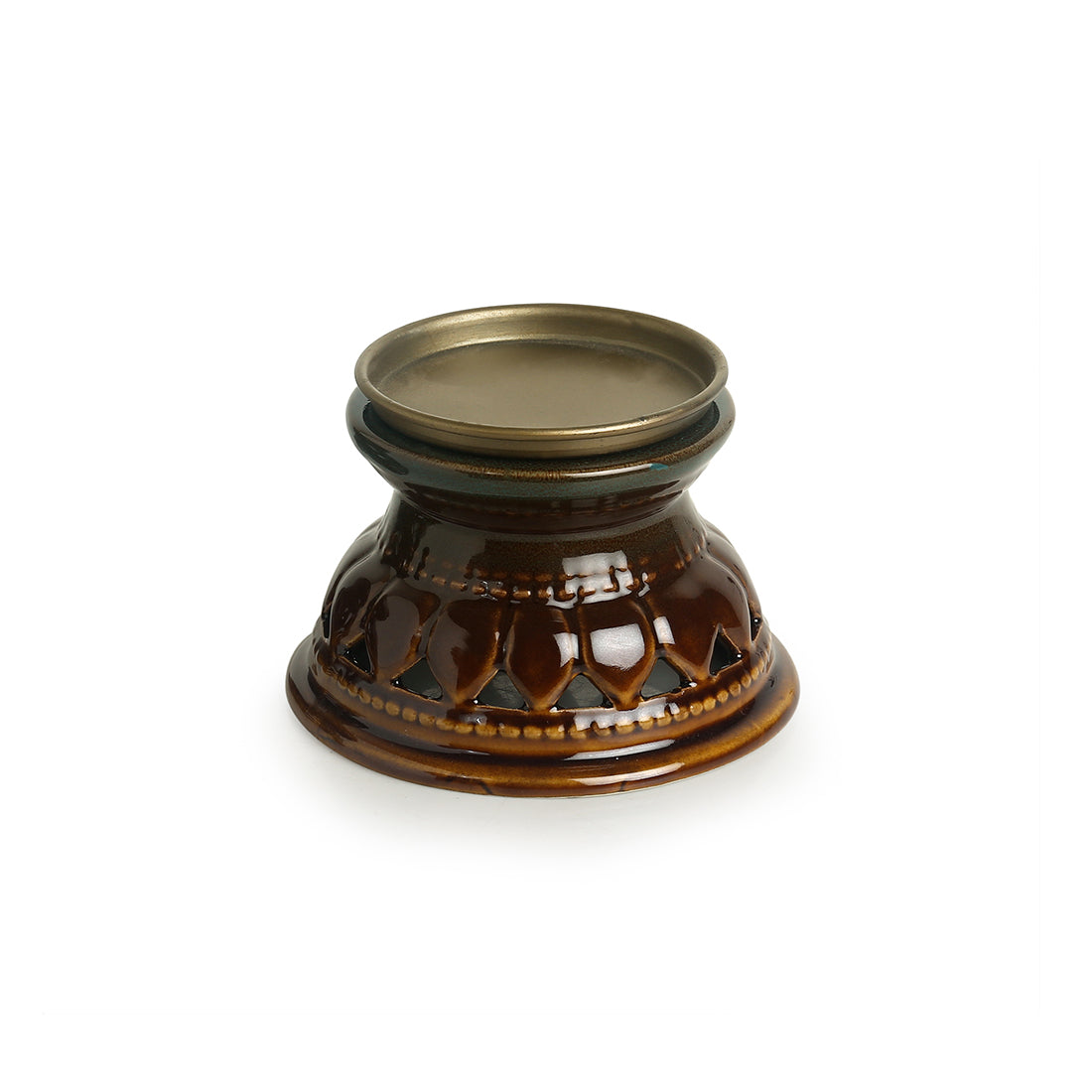 'Amber & Teal' Studio Pottery Candle Holder In Ceramic