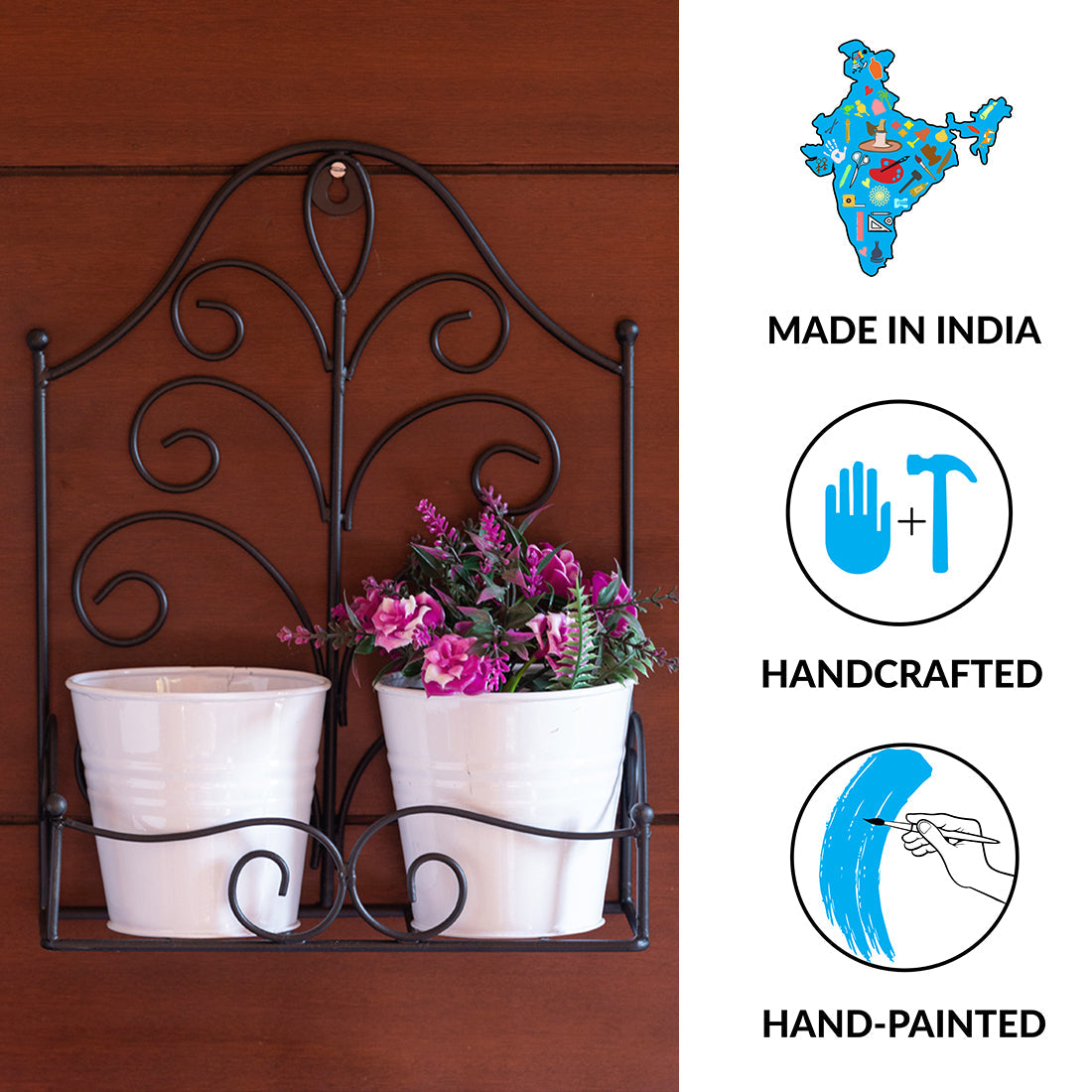 Fern Leaf' Wall Planter Pots In Galvanized Iron (33 cm | 2 Planter Pots)