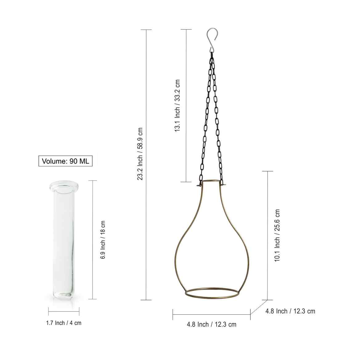 Modern Glass Garden' Test Tube Hanging Planter/Vase (25.4 cm | Golden)