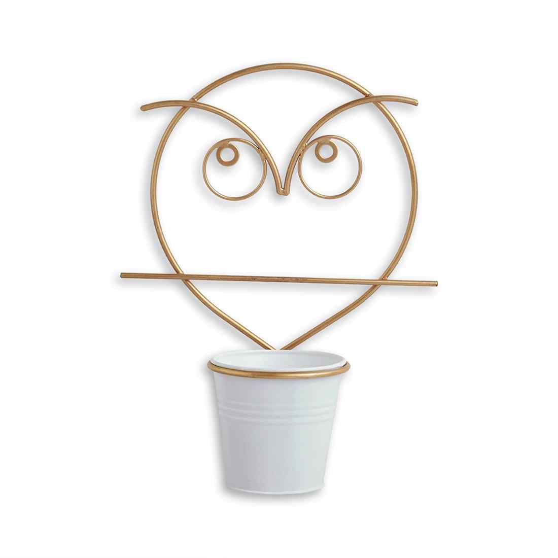 Angry Owl' Wall Planter Pot In Galvanized Iron (25.4 cm | Brass Finish)
