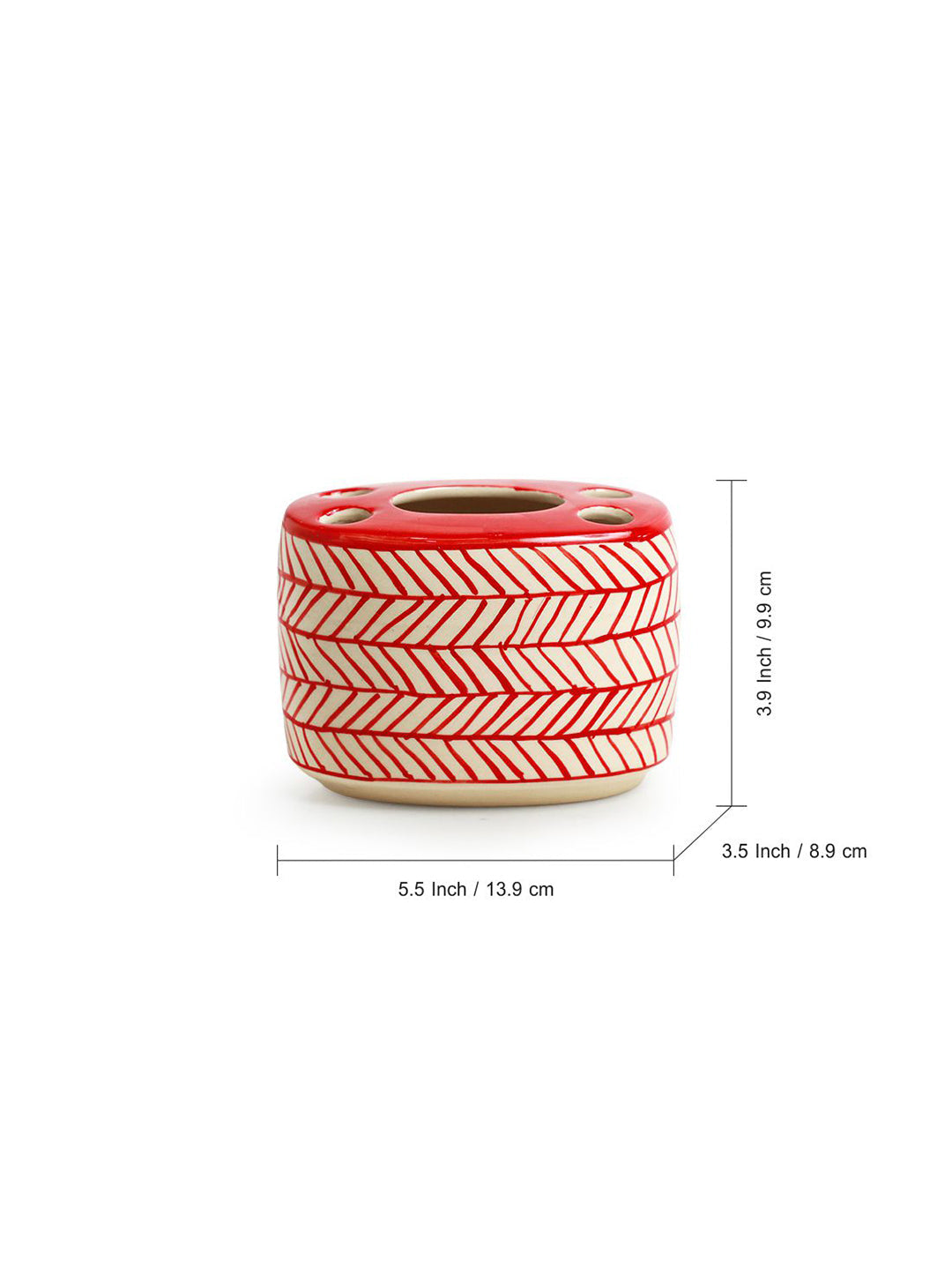 'Red Chevrons' Handpainted Ceramic Bathroom Accessory Set (Set Of 3)