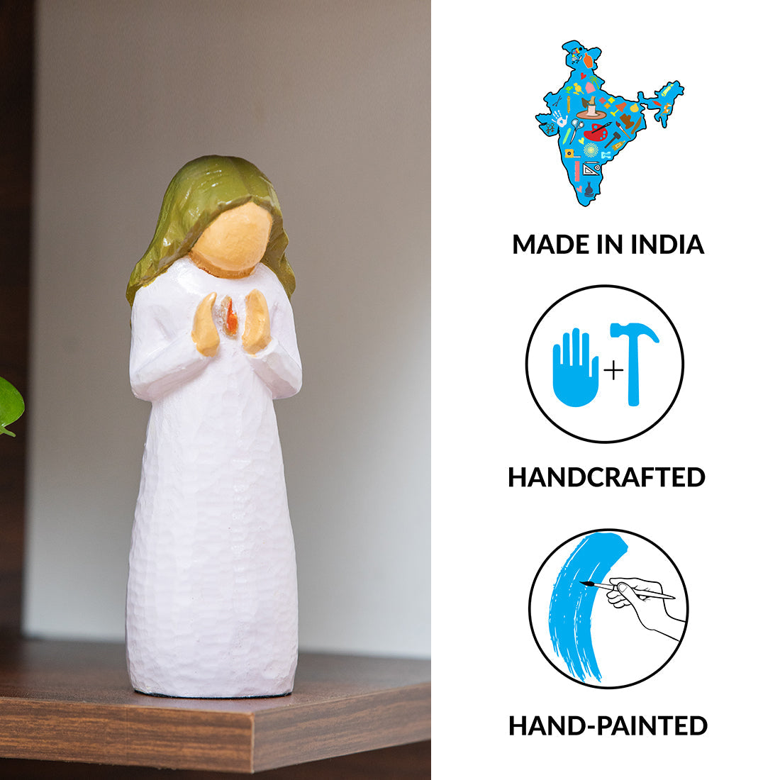 'Heartbeats' Hand-Carved & Hand-Painted Wood Figurine Showpiece