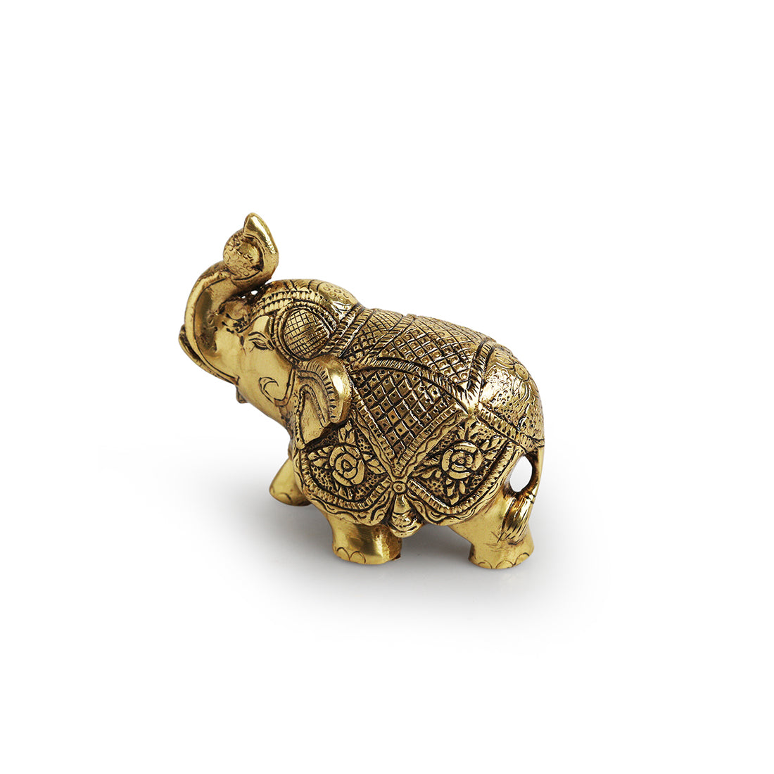 Brass 'Elephant' Handcarved Decorative Showpiece Figurine (Hand-Etched, 10.4 cm, 1 kg)