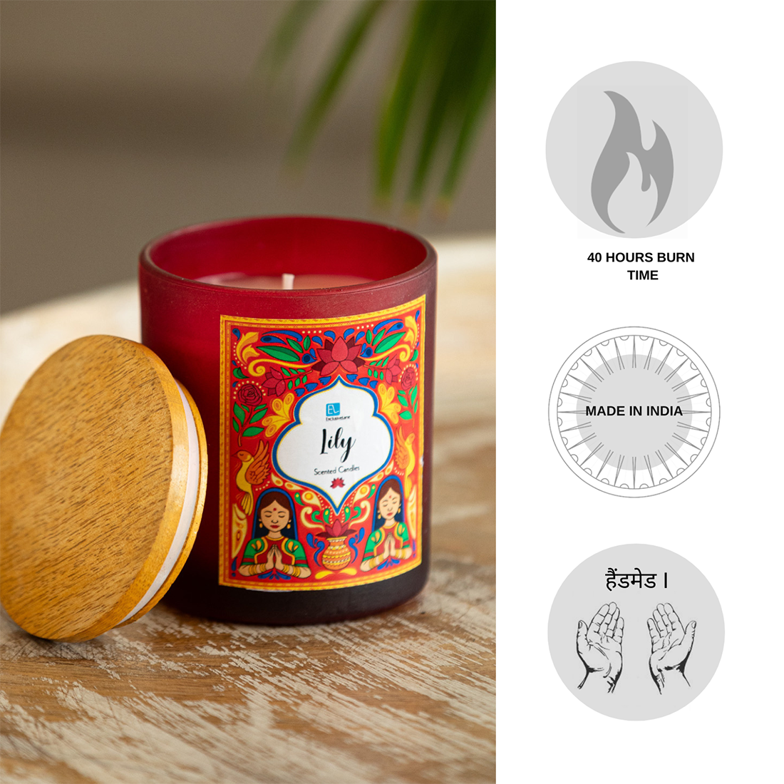 Lily' Handmade Wax Jar Scented Candle (40 Hours Burn Time, Soy Blend, Reusable Jar)