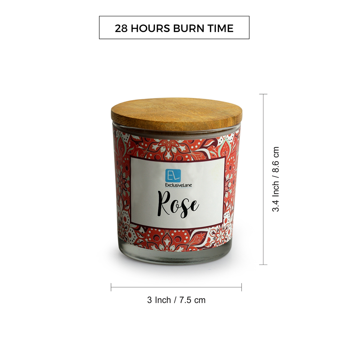 Rose' Handmade Wax Jar Scented Candle (28 Hours Burn Time, Soy Blend, Reusable Jar)