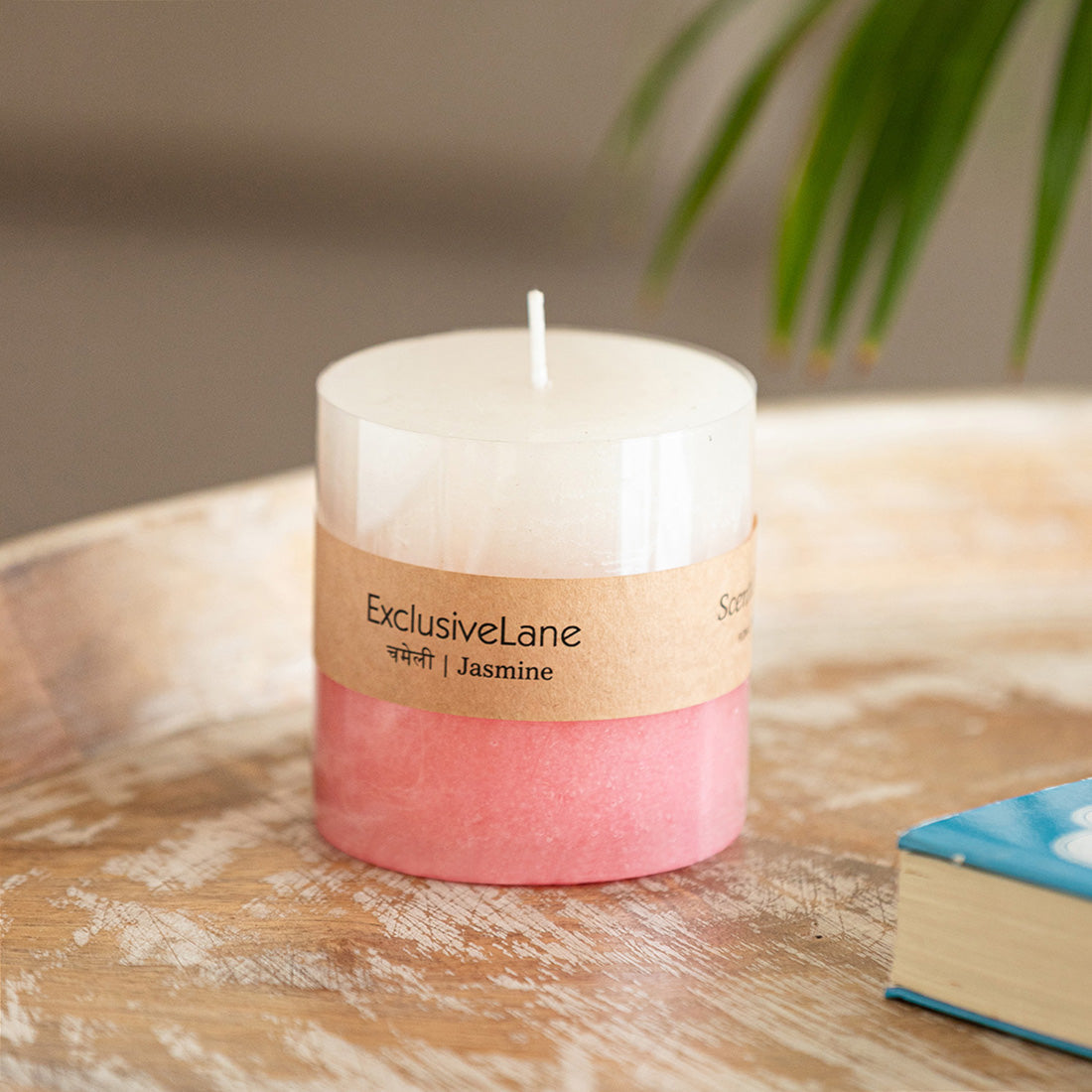 Jasmine' Handmade Wax Pillar Scented Candle (30 Hours Burn Time, Soy Blend, 320 grams)